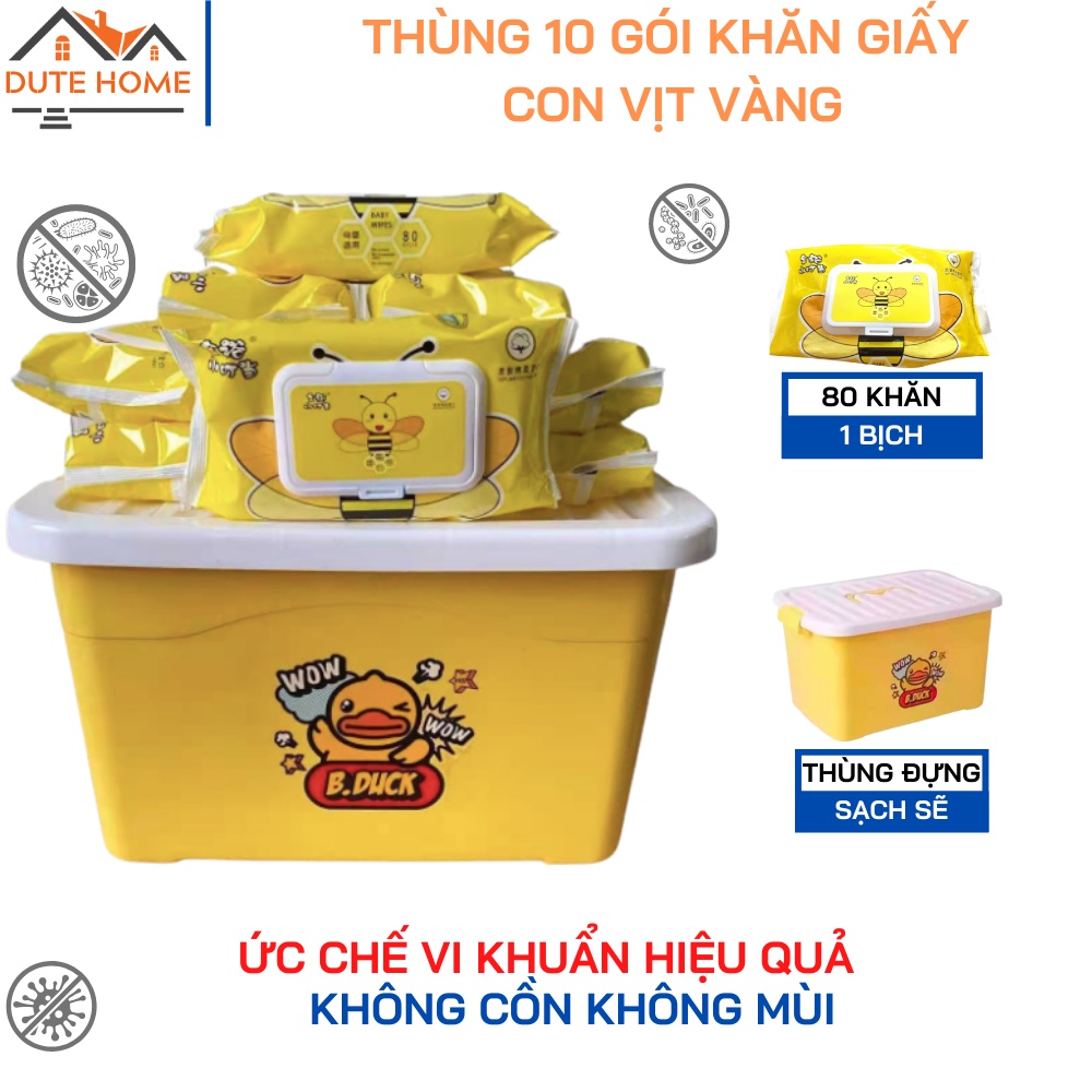 Khăn Ướt Con Vịt Vàng, Ong Vàng Siêu Đáng Yêu, 1 Gói 80 Khăn, 10 gói Kèm Thùng hoặc lẻ Set 5 gói