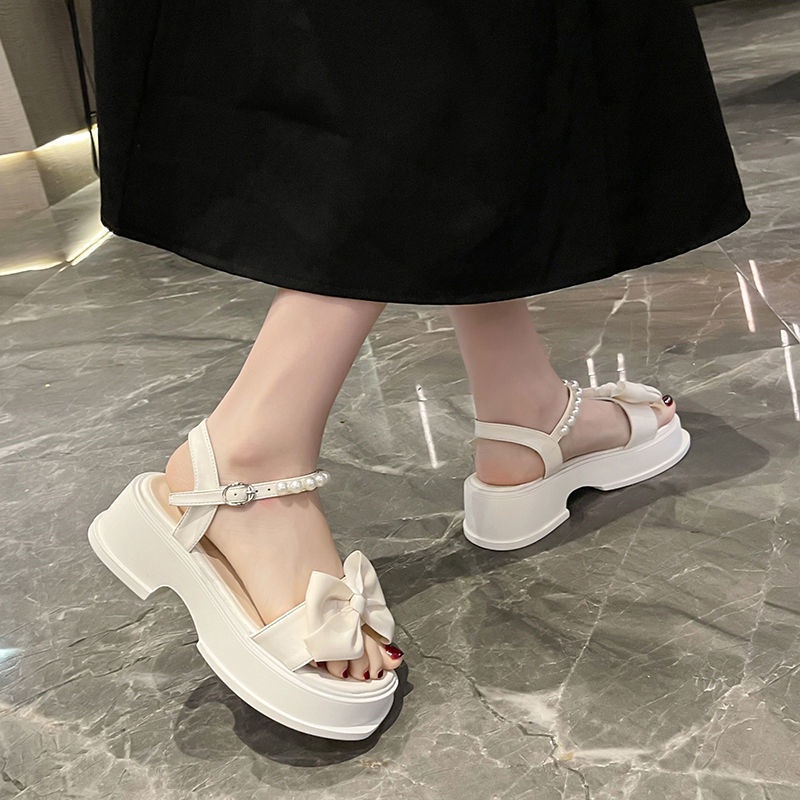 Giày Sandal Cao Gót Đế Dày Đính Nơ Phong Cách Hàn Quốc Thời Trang Mùa Hè Hàng Mới Dành Cho Bạn Nữ