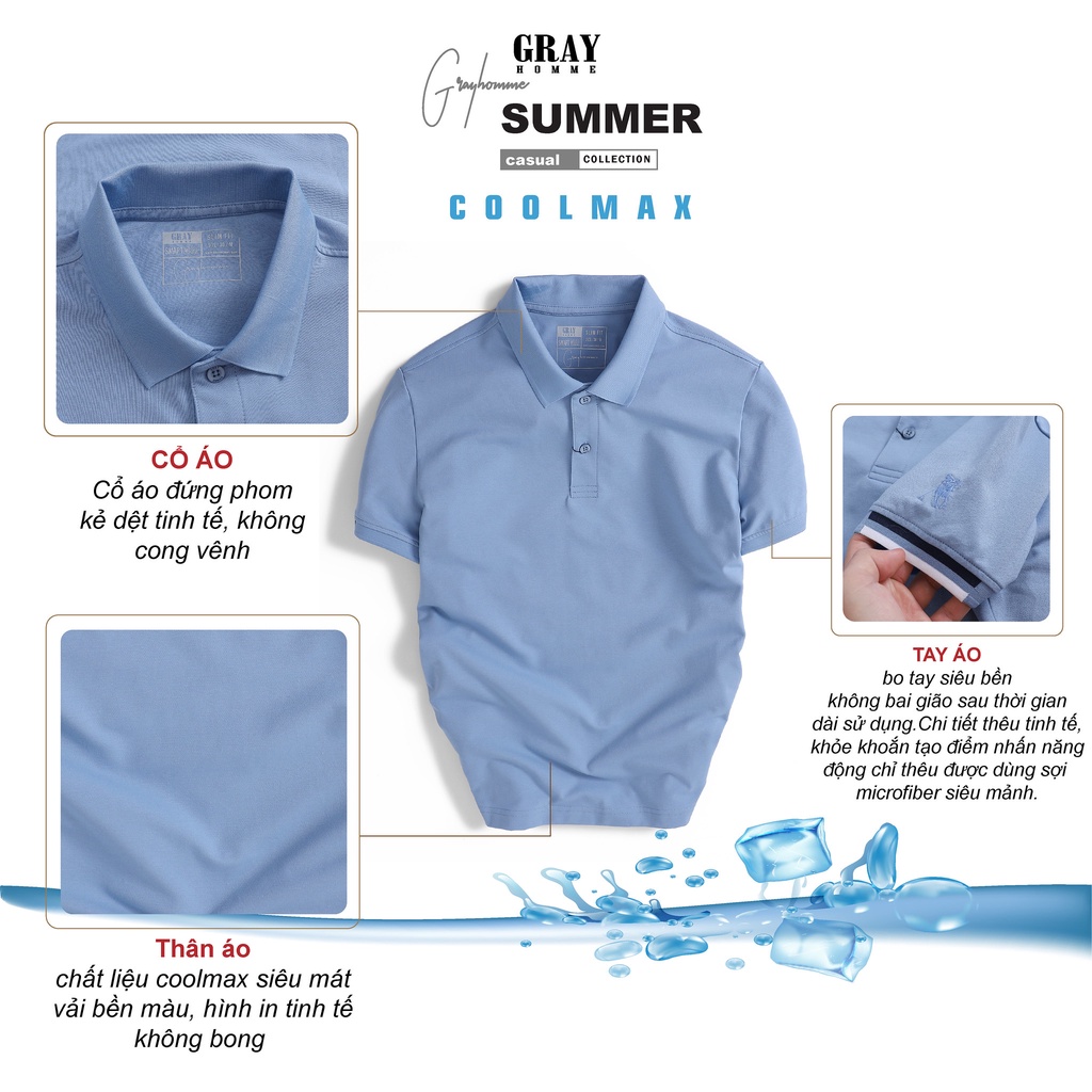 Áo Phông Polo Nam Trơn Có Cổ Tay Ngắn Basic GRAYHOMME Phối Viền Tay Vải Cotton Cao Cấp TPG2007