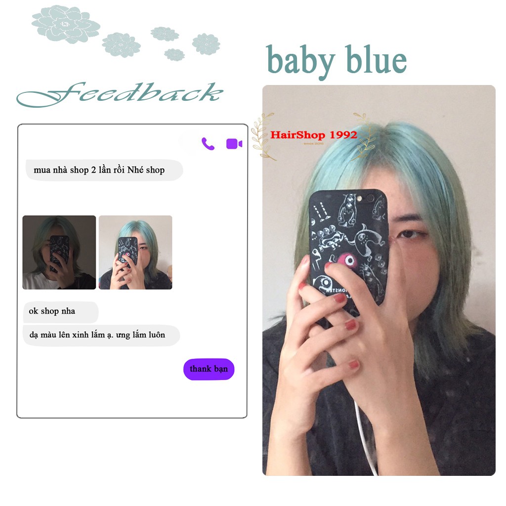 Thuốc Nhuộm Tóc Xanh Ngọc Baby Blue ( Tặng Tẩy + Oxi Trợ Nhuộm ) Phong Cách Hàn