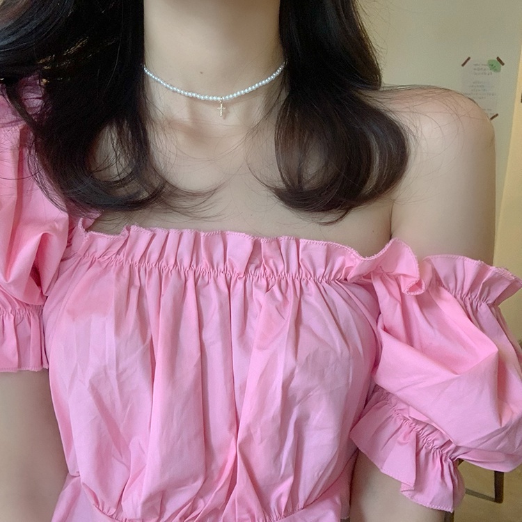 Vòng Cổ Xâu Hạt Ngọc Trai Mặt Hình Cây Thánh Giá Phong Cách Hàn Quốc Dành Cho Nữ