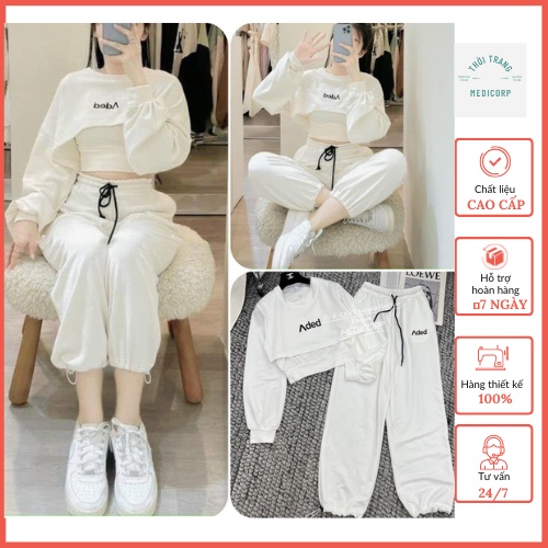 Set Bộ Nữ 3 món thể thao chất Nỉ Da cá Thu Đông 2022 [Hàng loại đẹp_kèm ảnh thật]