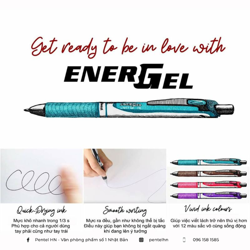 |FREESHIP| Bút Ký Nhật Bản Mực Gel Pentel Energel BLN25 ngòi 0.5mm | Siêu nét Siêu mịn Không nhòe | Khô trong 1/3s