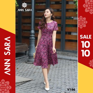V186 - Váy xòe cổ tròn hoa tím ANN SARA