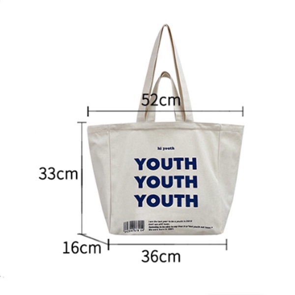 Túi tote đeo vai túi xách vải canvas phong cách Hàn quốc, có khóa miệng ngăn phụ bên trong
