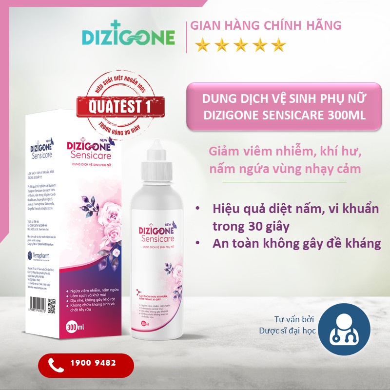 [CHE TÊN KHI SHIP] - Dung dịch vệ sinh nam và nữ giúp làm sạch vùng kín - khử mùi hôi Dizigone sensicare 300ml