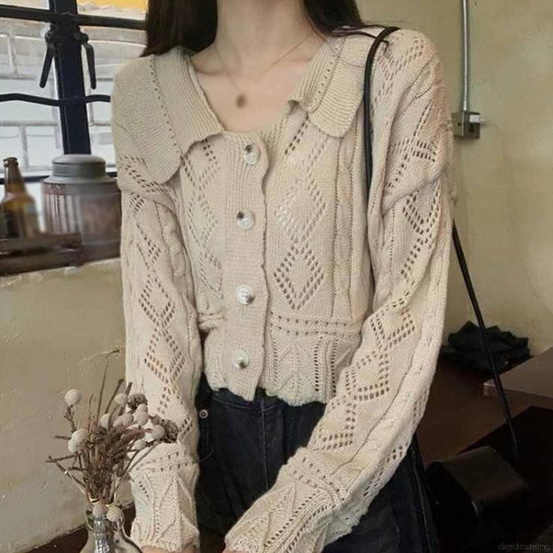 Áo khoác cardigan tay dài dệt kim điệu đà thời trang phong cách retro