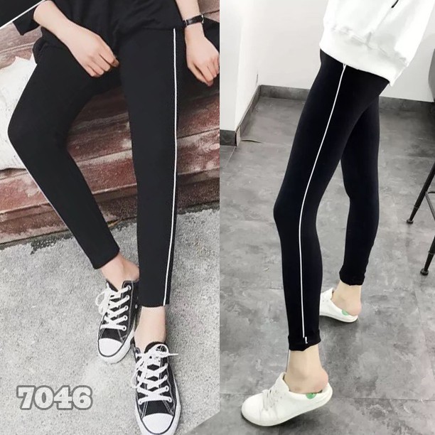 7046 Quần legging BIG SIZE kiểu quần leg viền sọc có túi thun cotton co giãn 4 chiều