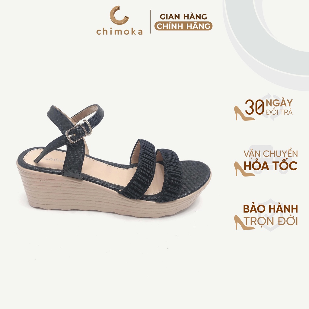 Sandal Đế Xuồng 5cm CHIMOKA Hai Quai Bản Nhỏ Xếp Dúm 4383