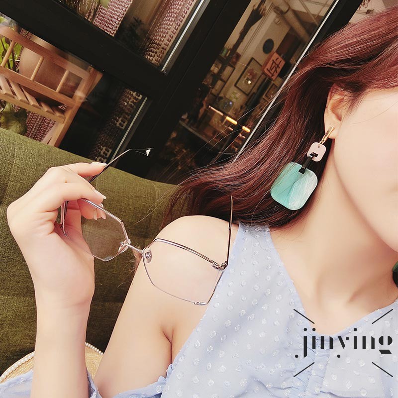 GETNOIVAS Đôi khuyên tai vuông đính hạt nhựa vuông nhiều màu phong cách Hàn Quốc cho nữ