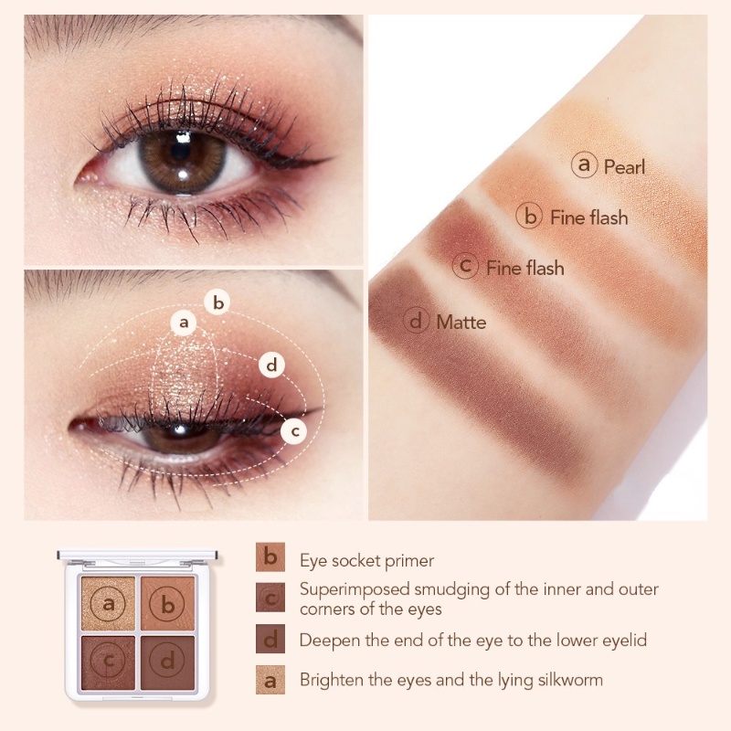 Bảng phấn mắt 4 màu hiệu ứng lì / nhũ lấp lánh lên màu cực chuẩn lâu trôi