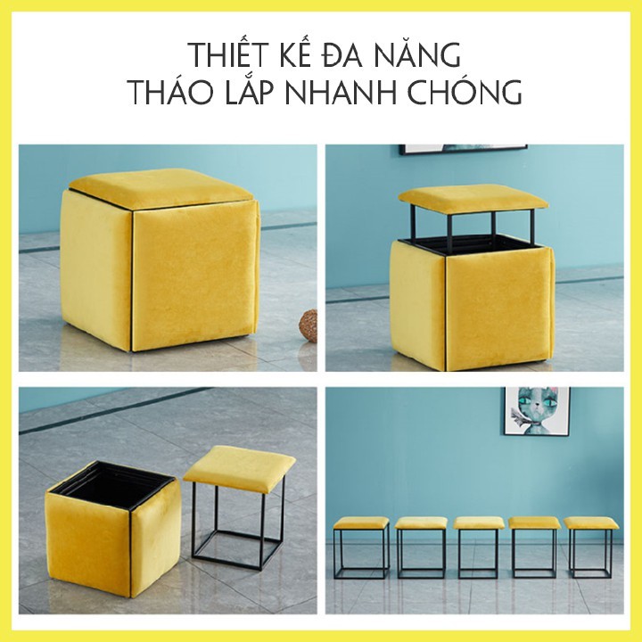Ghế Khối Rubik Cao Cấp 5 Trong 1 Tiện Dụng. Tiết Kiệm Không Gian, Đẩy Đủ Màu Sắc