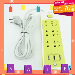 Ổ điện chống giật HÌNH CHỮ NHẬT DÀI (6 ổ cắm + 3 cổng USB) thế hệ mới 2019
