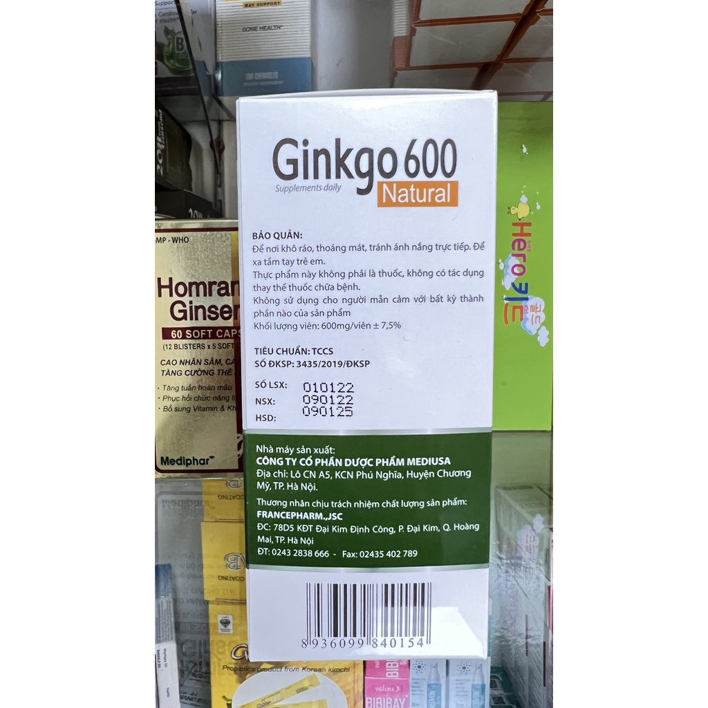 Viên bổ não Ginkgo 600 tăng cường trí nhớ, tăng cường máu đến não, hội chứng tiền đình,trí nhớ suy giảm.suckhoechomoinha