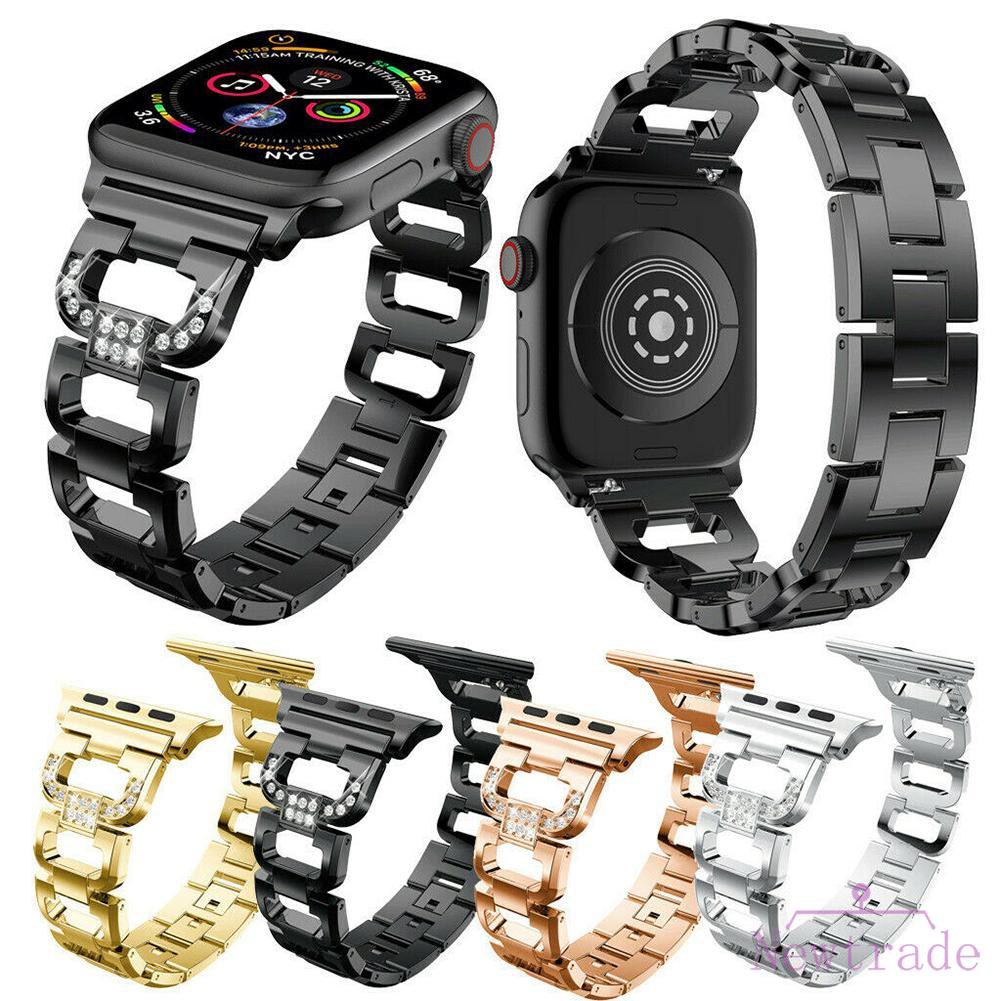 Stainless Steel Strap 38mm D-Shaped Rhinestone Band for Apple Watch 1/2/3