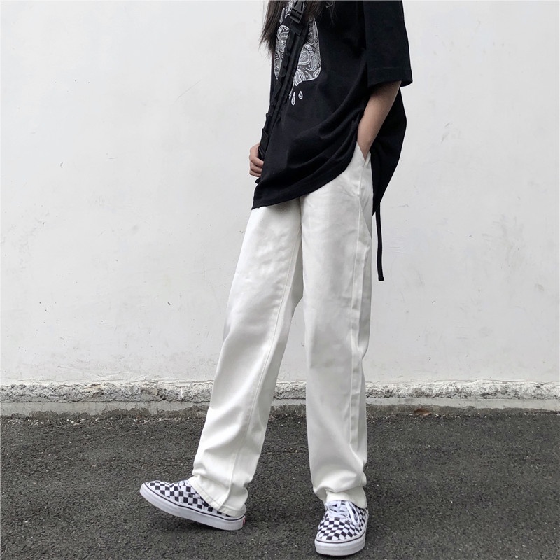 Quần ống rộng nam nữ màu trắng kaki jean Yinxx, quần dài ống đứng unisex QDJ03
