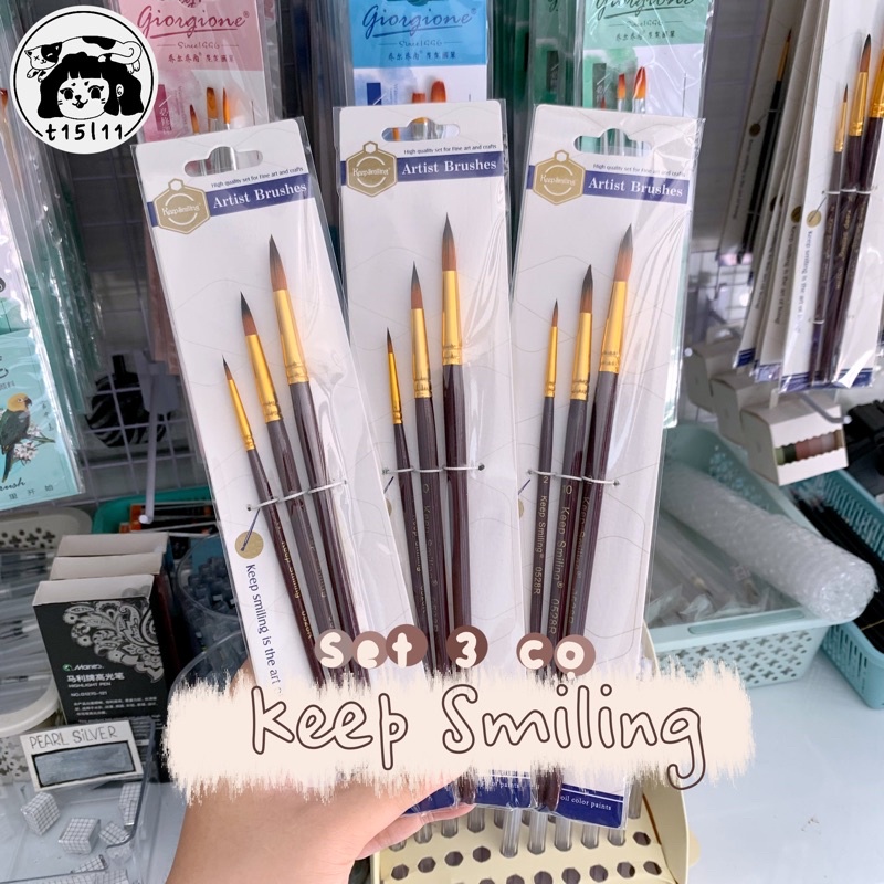 Set 3 cây cọ KeepSmilling thân nâu gỗ thích hợp cho người mới bắt đầu