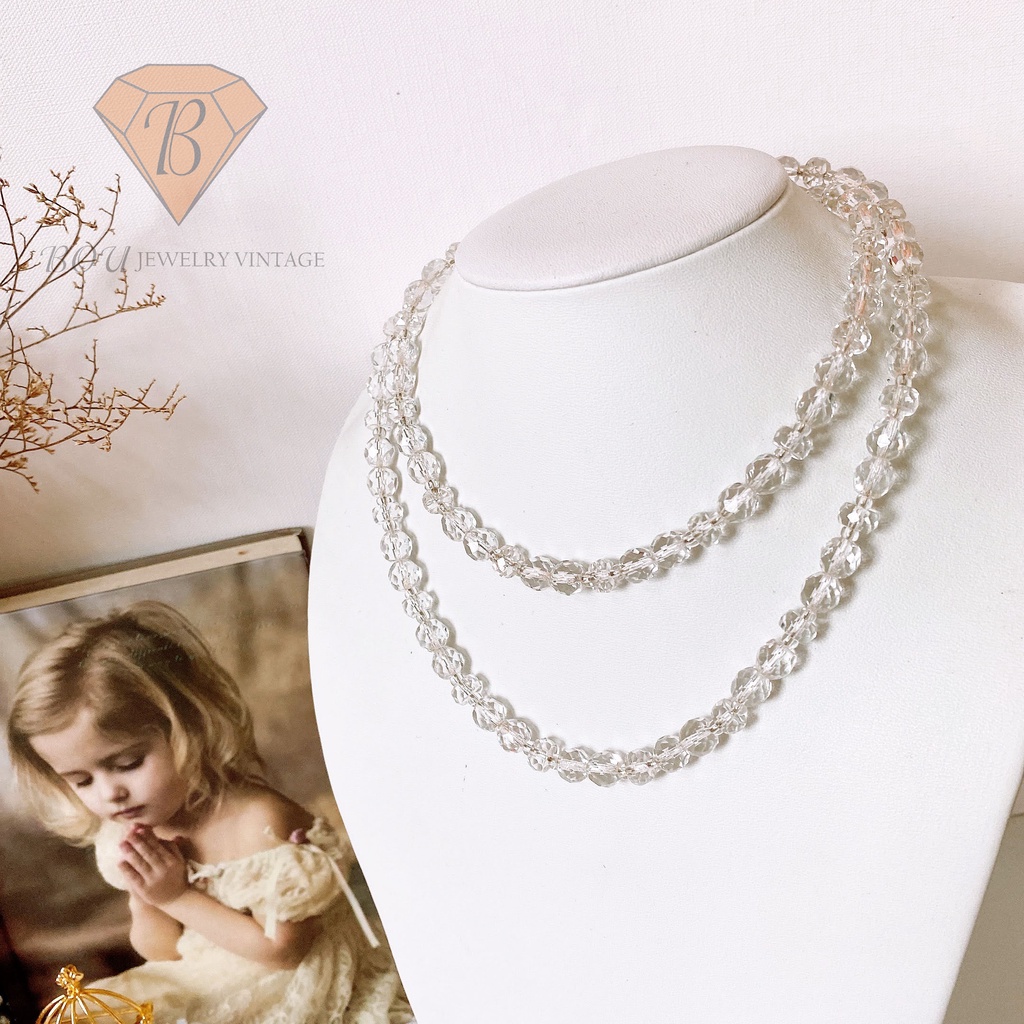 VÒNG CỔ PHA LÊ MÀU TRẮNG SECONDHAND NHẬT BẢN BOU JEWELRY VINTAGE MÃ VC161