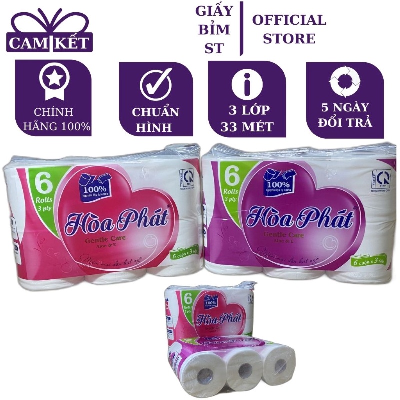 Giấy vệ sinh Hòa phát 3 lớp cao cấp 6 cuộn 1kg cho gia đình, quán ăn, nhà hàng