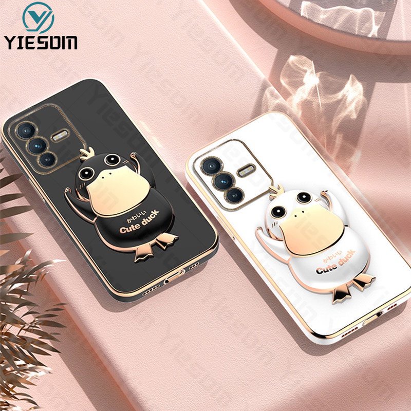 Ốp Điện Thoại Silicon Mềm Chống Sốc Có Giá Đỡ Hình Vịt Dễ Thương Cho Vivo V23 V23E V23 Pro V21 V21E V20 SE V15