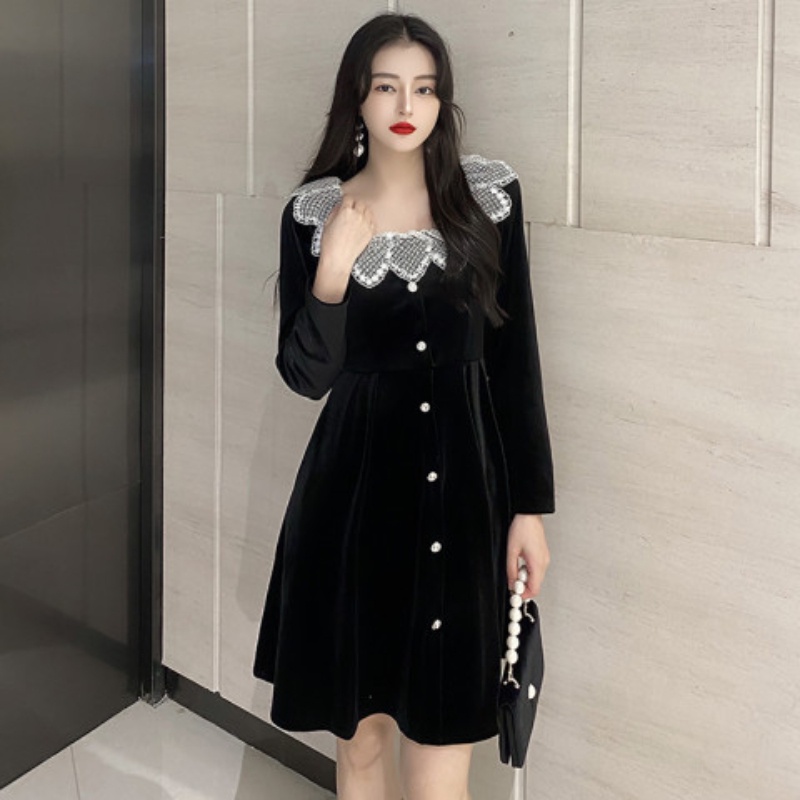 Đầm Ngắn Cổ Vuông Thời Trang Mùa Thu Hàn Quốc Dành Cho Nữ