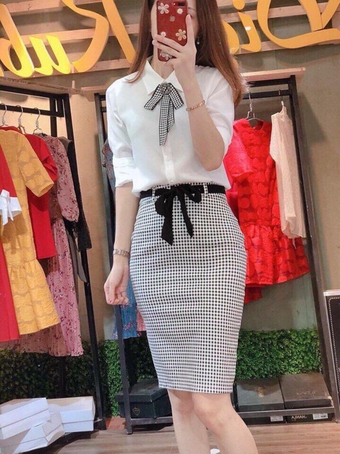 CHÂN VÁY KẺ KÈM NƠ | BigBuy360 - bigbuy360.vn