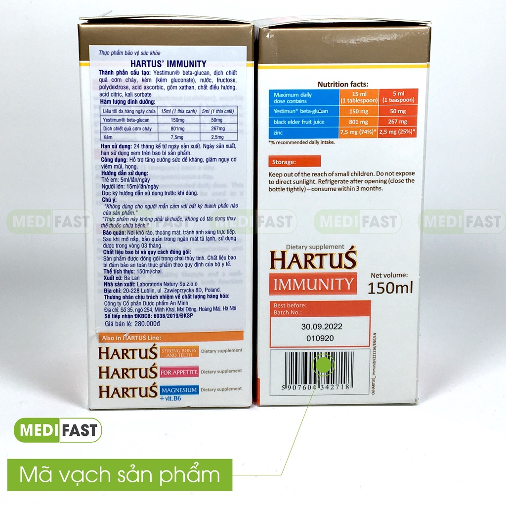 Hartus Immunity Tăng Sức Đề Kháng,Miễn Dịch,Hết Ốm Vặt.Tăng Cường Sức Khỏe Đường Hô Hấp Trên - Nhập Khẩu Châu Âu