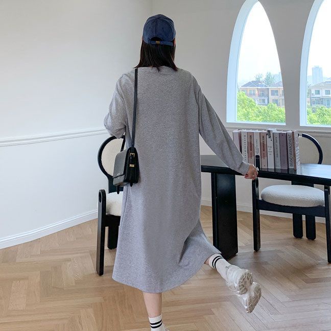 Đầm Ngủ Tay Dài Dáng Rộng In Chữ Phong Cách Hàn Quốc Thời Trang Thu Đông Cho Nữ