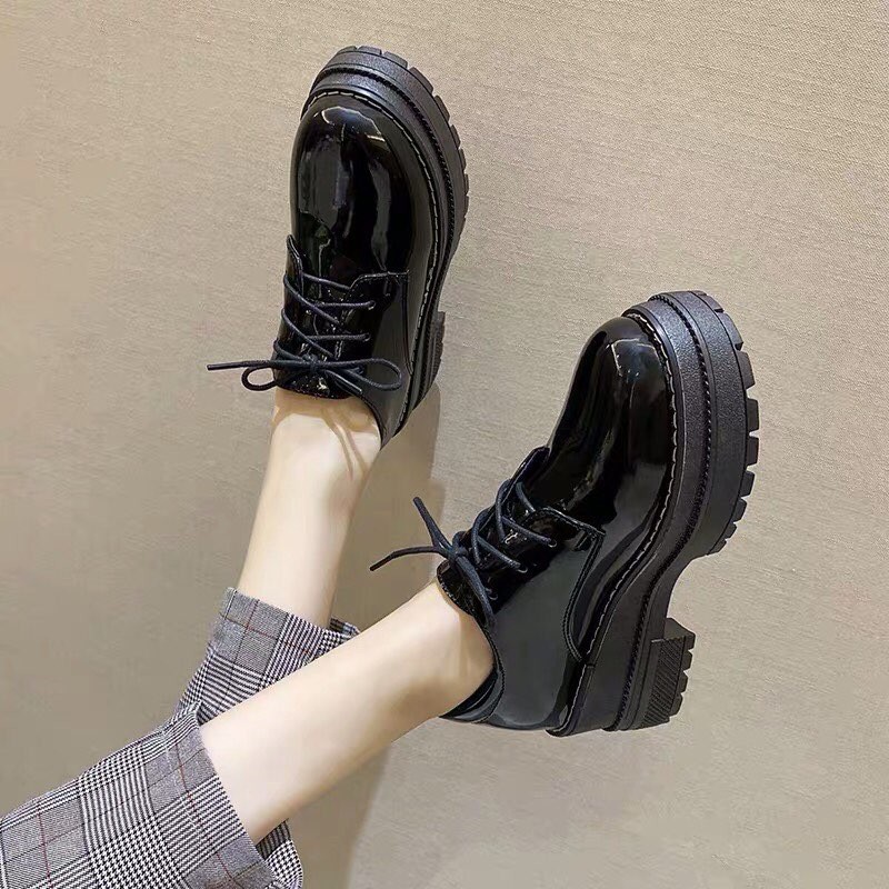 Giày Oxford da bóng độn đế chỉ trắng