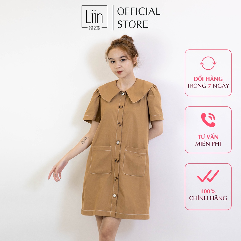 [Mã BMBAU50 giảm 50K đơn 150K] LIIN - Váy Nữ Dáng Suông Trapeze Khaki Dress Phối Túi Hộp Cổ Cách Điệu V00889 | BigBuy360 - bigbuy360.vn