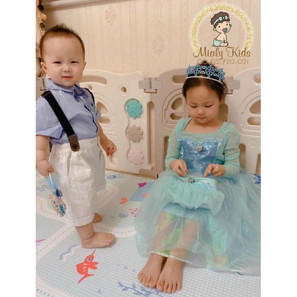 Quần áo trẻ em  Set yếm công tử áo xanh lịch lãm cho bé trai  - Vải mềm mại, thấm hút thân thiện với làn da bé