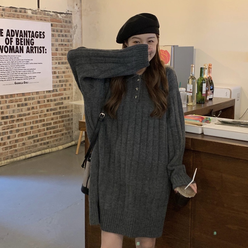 Váy len dệt kim xuông dáng dài thoải mái nâu tây Váy dệt kim thu đông 2021