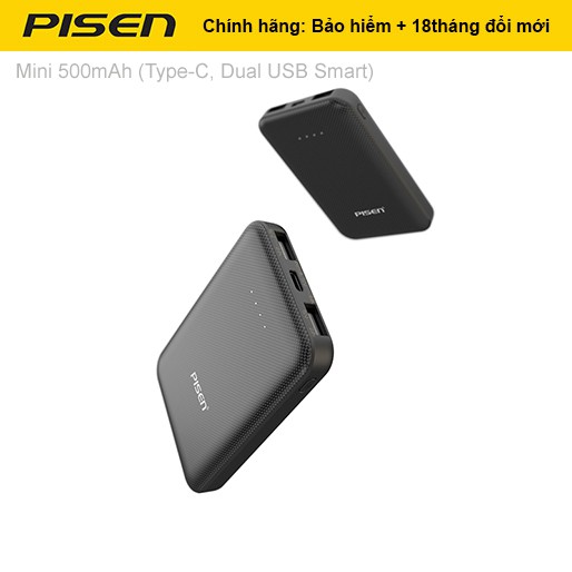 Pin Sạc Dự Phòng Pisen [DUNG LƯỢNG CHUẨN] Mini 5000mAh (Type-C, 2xUSB Smart )- Ultra Slim ( Chính Hãng )