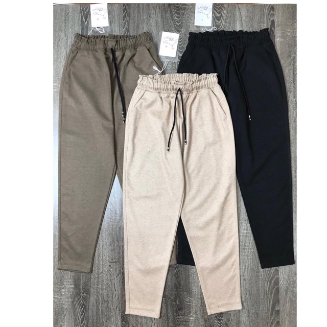Quần baggy dạ cạp chun co giãn nhẹ (không ưng-hoàn tiền)