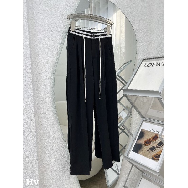 Quần suôngvải RUBY đen phối viền cạp kiểu mới cho nữ