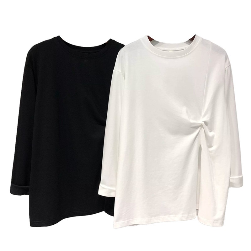 Áo Thun Tay Dài Dáng Rộng Màu Trơn Thiết Kế Xẻ Tà Thời Trang Mùa Thu Mới
