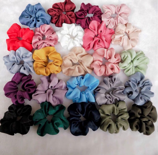 Cột tóc vải Scrunchies chất vải lụa nhung sắc màu phong cách