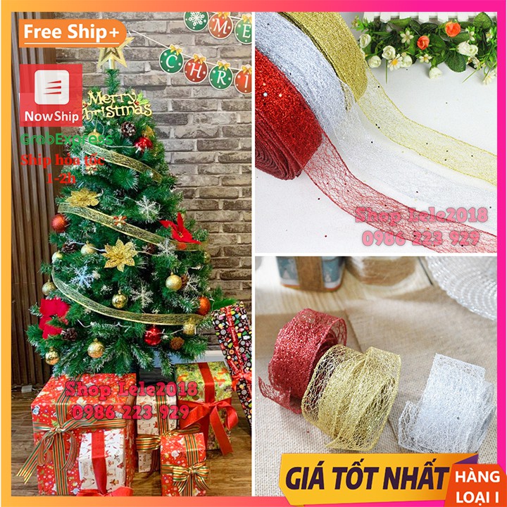 10m Ruy băng ren lưới kim tuyến trang trí Noel, cây thông Noel