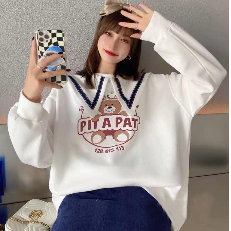 Áo Nữ, Áo Nỉ Nữ Cổ Thủy Thủ PITAPAT 3 Màu Siêu Xinh