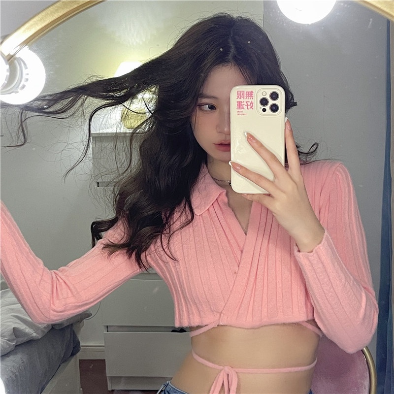 QKOOLE  Áo khoác cardigan dệt kim tay dài màu trơn phong cách Hàn Quốc thời trang dành cho nữ