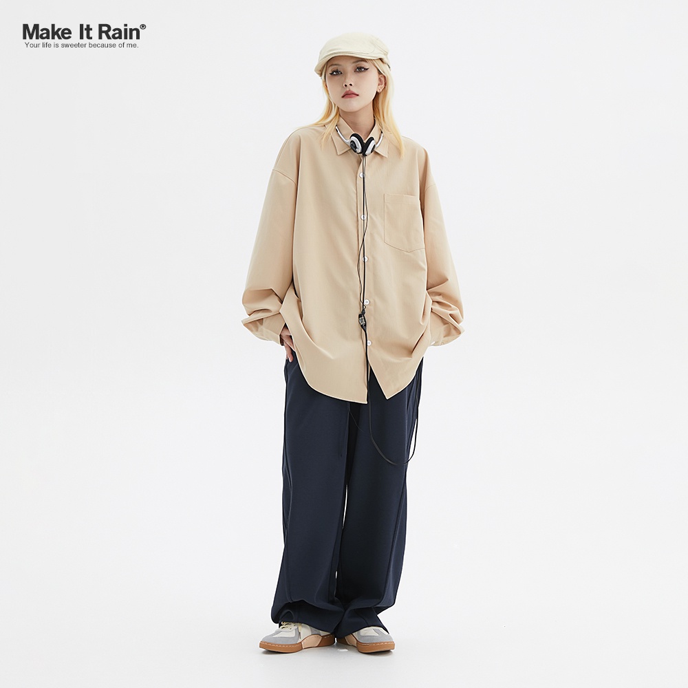 Áo sơ mi mùa thu Make it Rain Heybig dài tay form rộng phong cách Hàn Quốc cho nam nữ