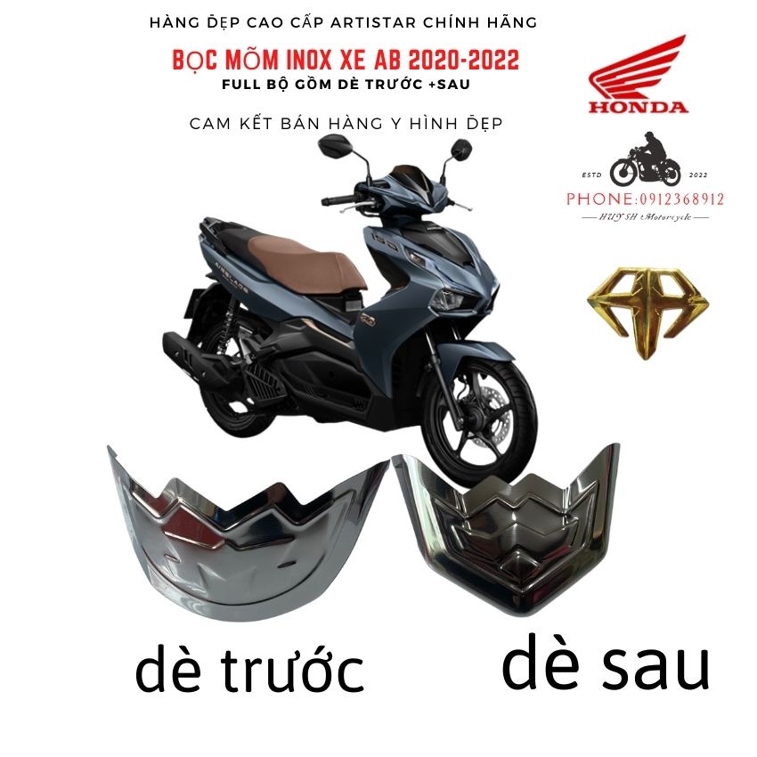Bộ Ốp Mỏ Dè AB 2020-2022 Trắng iNox , Bọc Mõm Dè Xe AIR BLADE 2020-2022