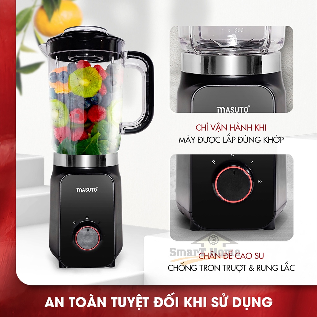 Máy Xay Sinh Tố MASUTO BLENDER 1.2L - Máy Vắt Cam 0.2L Siêu Nhanh, Xay Nhuyễn Mịn Chỉ Trong 10s - Hàng Chính Hãng