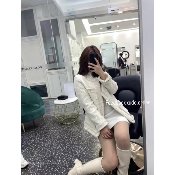 ÁO KHOÁC NỮ THU ĐÔNG - DẠ TWEED KHUY NẮP CÓ TÚI