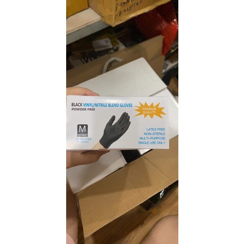 Găng Tay Y Tế Đen Không Bột Dày - Hộp 100 Cái