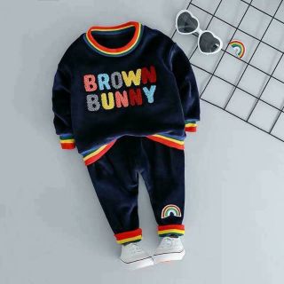 sét bộ nỉ nhung cầu vồng bunny cho bé