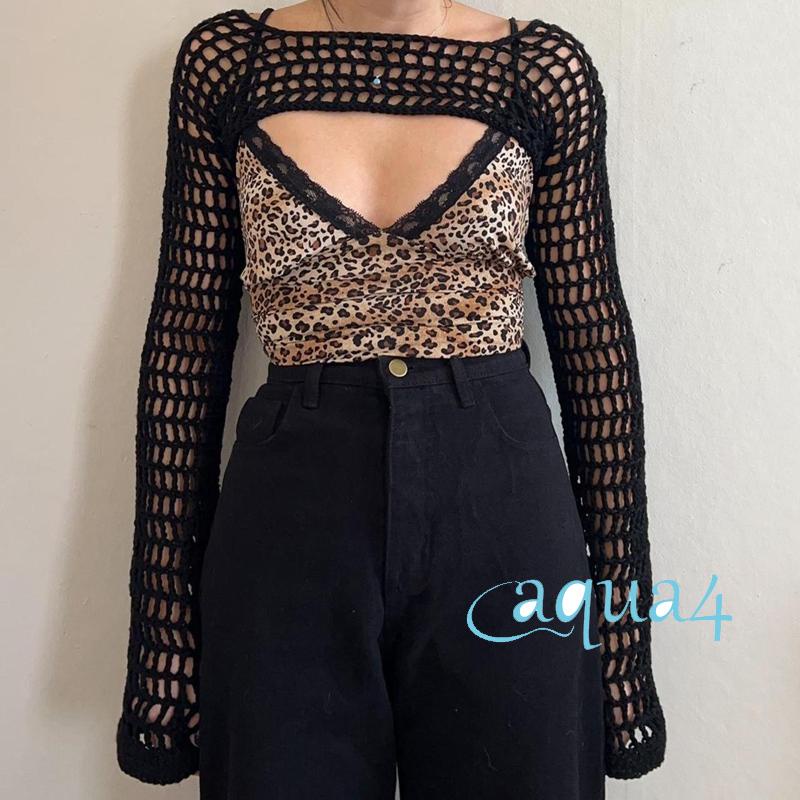 Áo Crop Top Nữ Dệt Kim Tay Dài Phong Cách Vintage Y2K Che Phủ Nâng 2000s