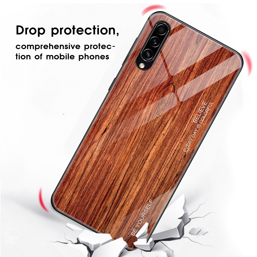 Ốp Điện Thoại Mặt Kính Cường Lực Vân Gỗ Cho Samsung Galaxy A10 A20 A40 A30s A50s