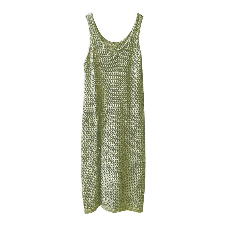 Hàng Có Sẵn Đầm Hai Dây Dệt Kim Khoét Lỗ Một Lớp Thời Trang Mùa Hè áo choàng dài