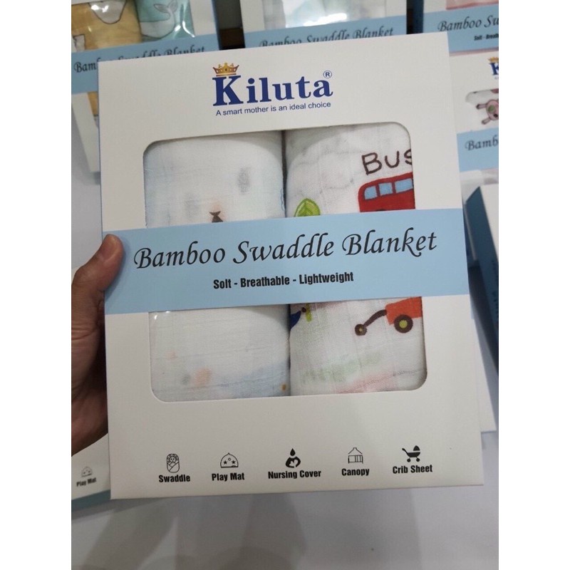 Hộp 2 khăn 100% sợi tre Kiluta chính hãng hàng cao cấp